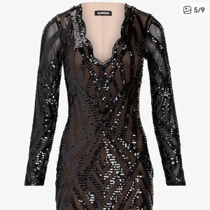 Express Black Geometric Sequin Dress